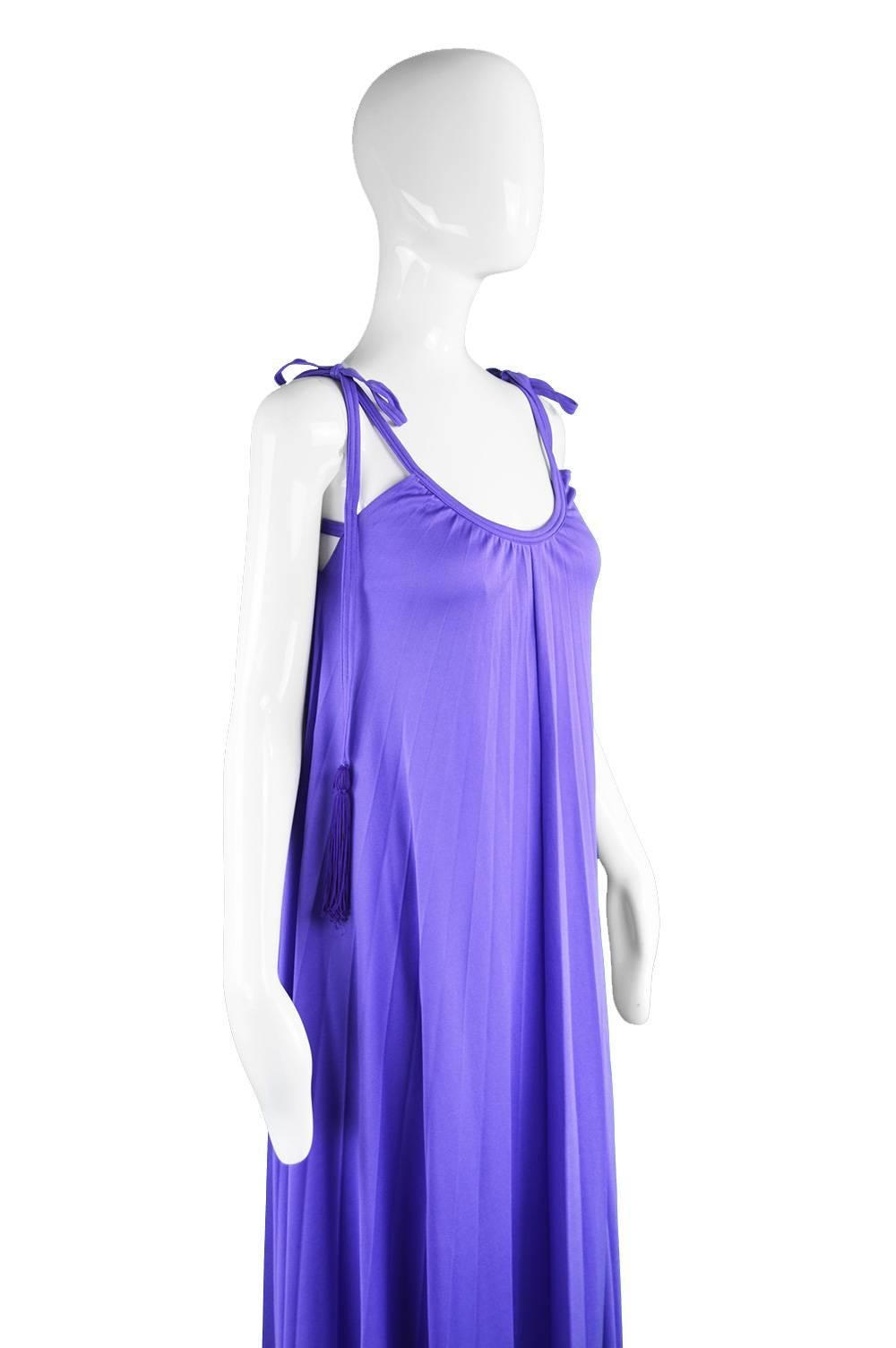 Women's Frank Usher Purple Pleated Jersey Goddess Evening Gown, 1970s