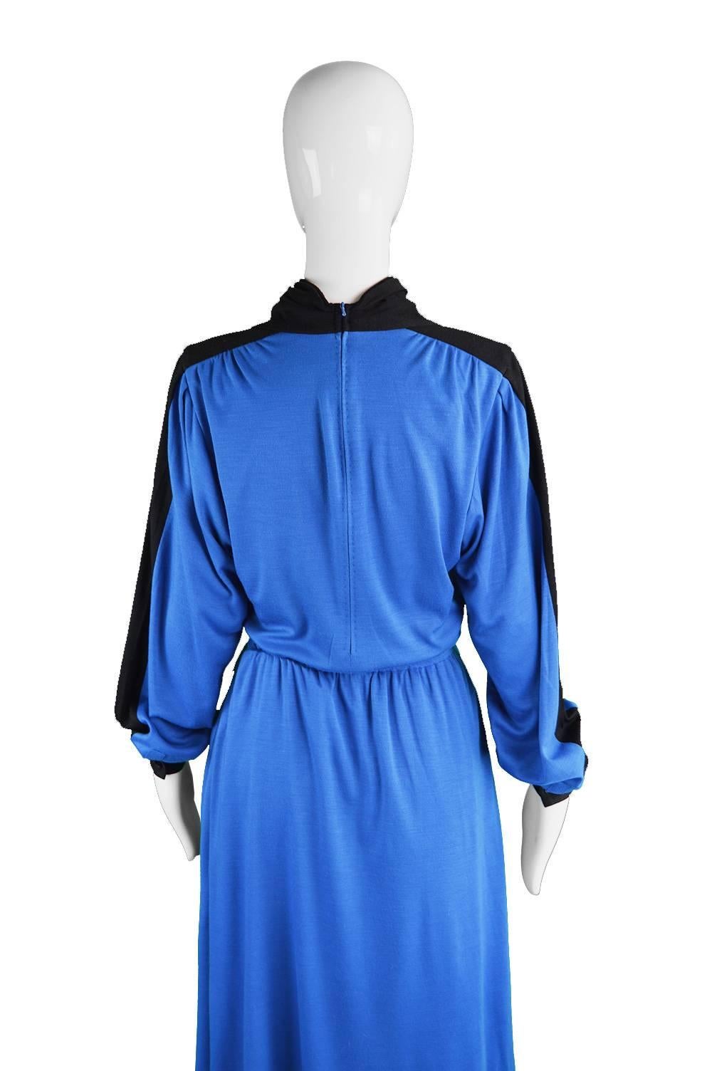 Akris Vintage Blue & Black Cowl Neck Dress, 1980s 3