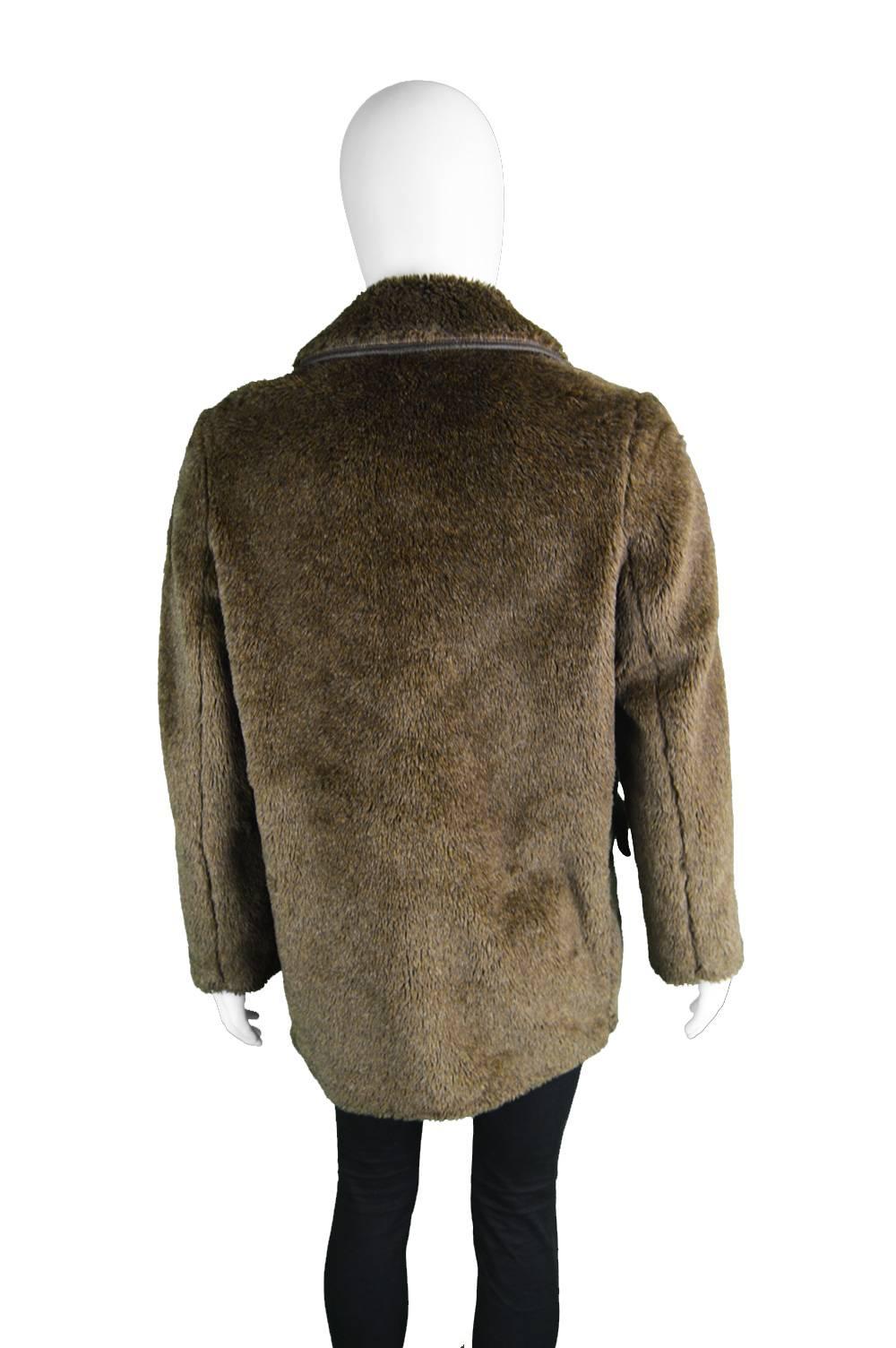 Black Men's Vintage Faux Fur Coat with Double Breasted Buttons, 1970s