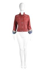 Walter van Beirendonck Red Distressed Coated Women's Denim Jacket, 1990s