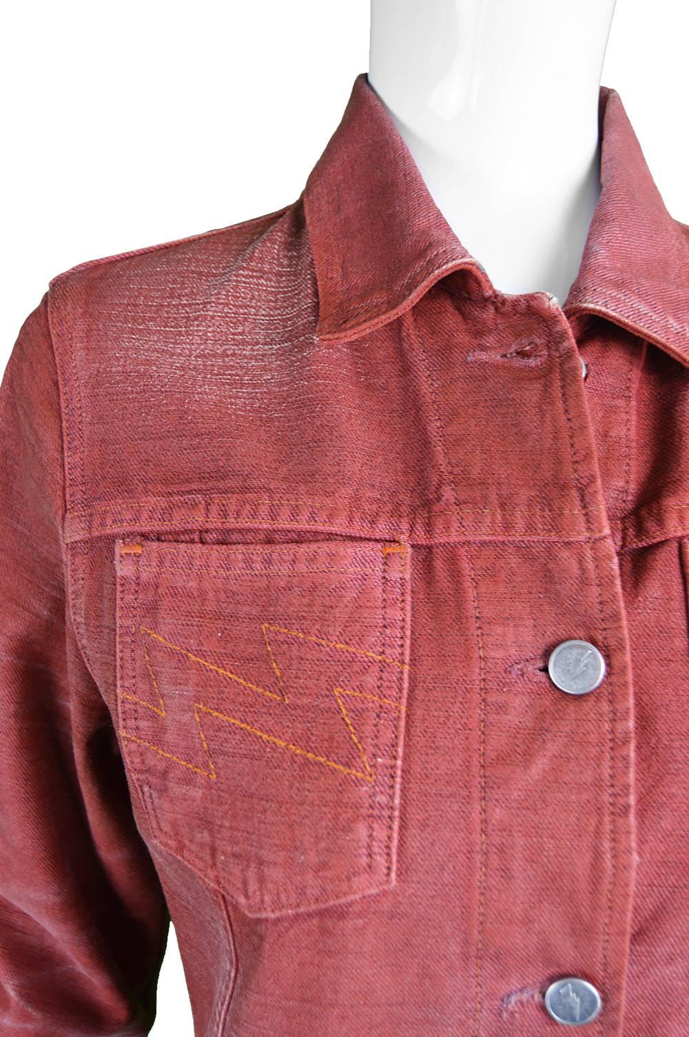 Walter van Beirendonck Red Distressed Coated Women's Denim Jacket, 1990s In Excellent Condition In Doncaster, South Yorkshire