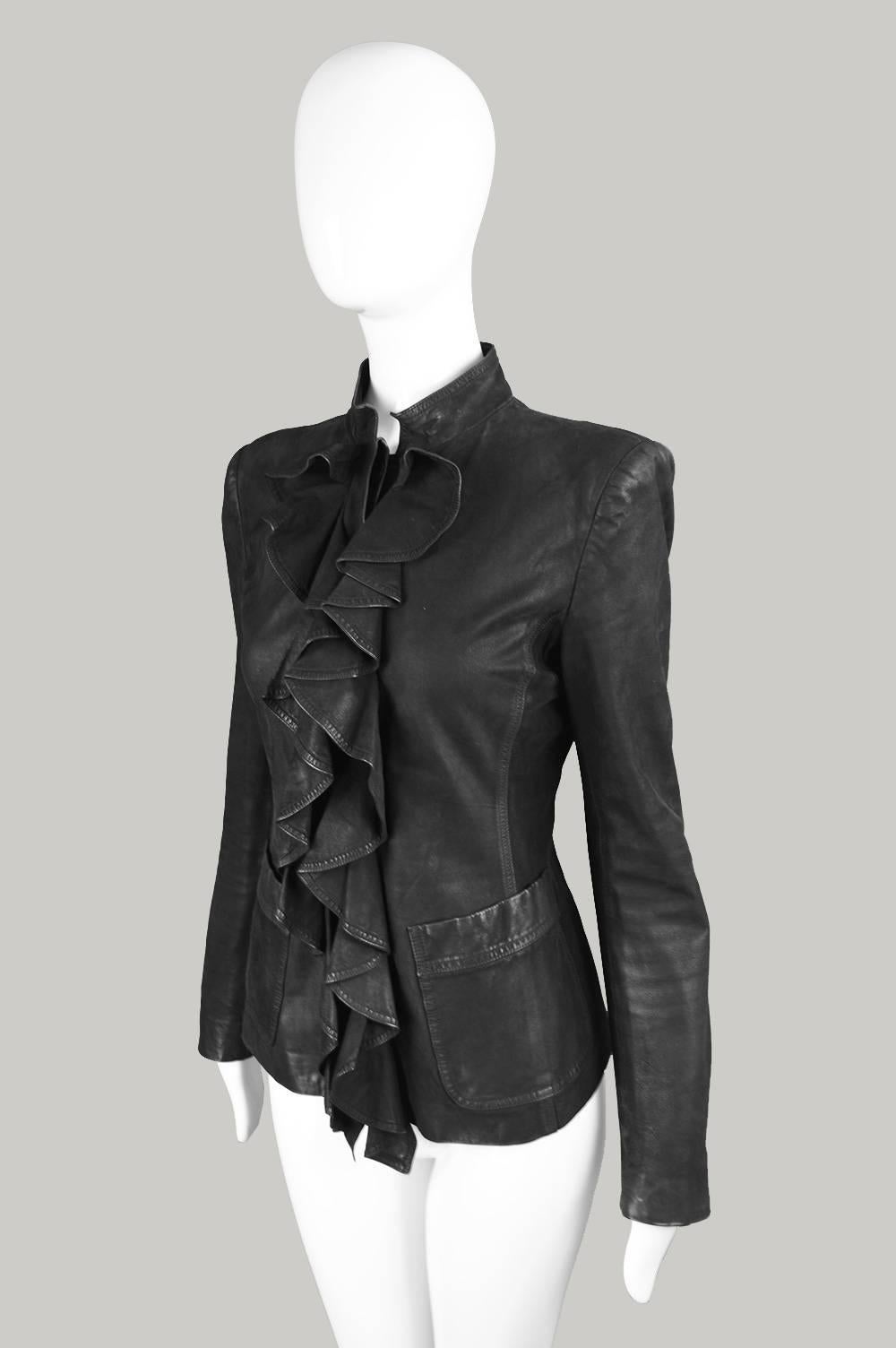 Women's Tom Ford for Yves Saint Laurent Black Draped Ruffle Leather Jacket , Fall 2003