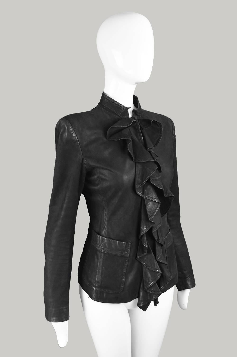 Tom Ford for Yves Saint Laurent Black Draped Ruffle Leather Jacket , Fall 2003 2