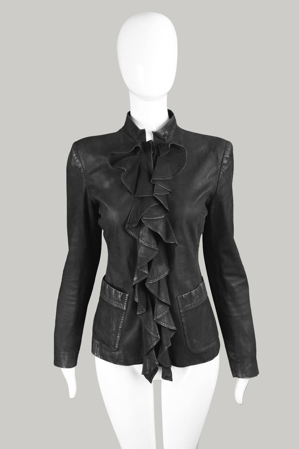 An amazing collector's Tom Ford for YSL women's black leather jacket - this style of jacket was look no 4 in the iconic and highly collectible A/W 2003 collection. 

Size: Label states an EU 40 but fits more like a modern UK 10/ US 6/ EU 38
Bust