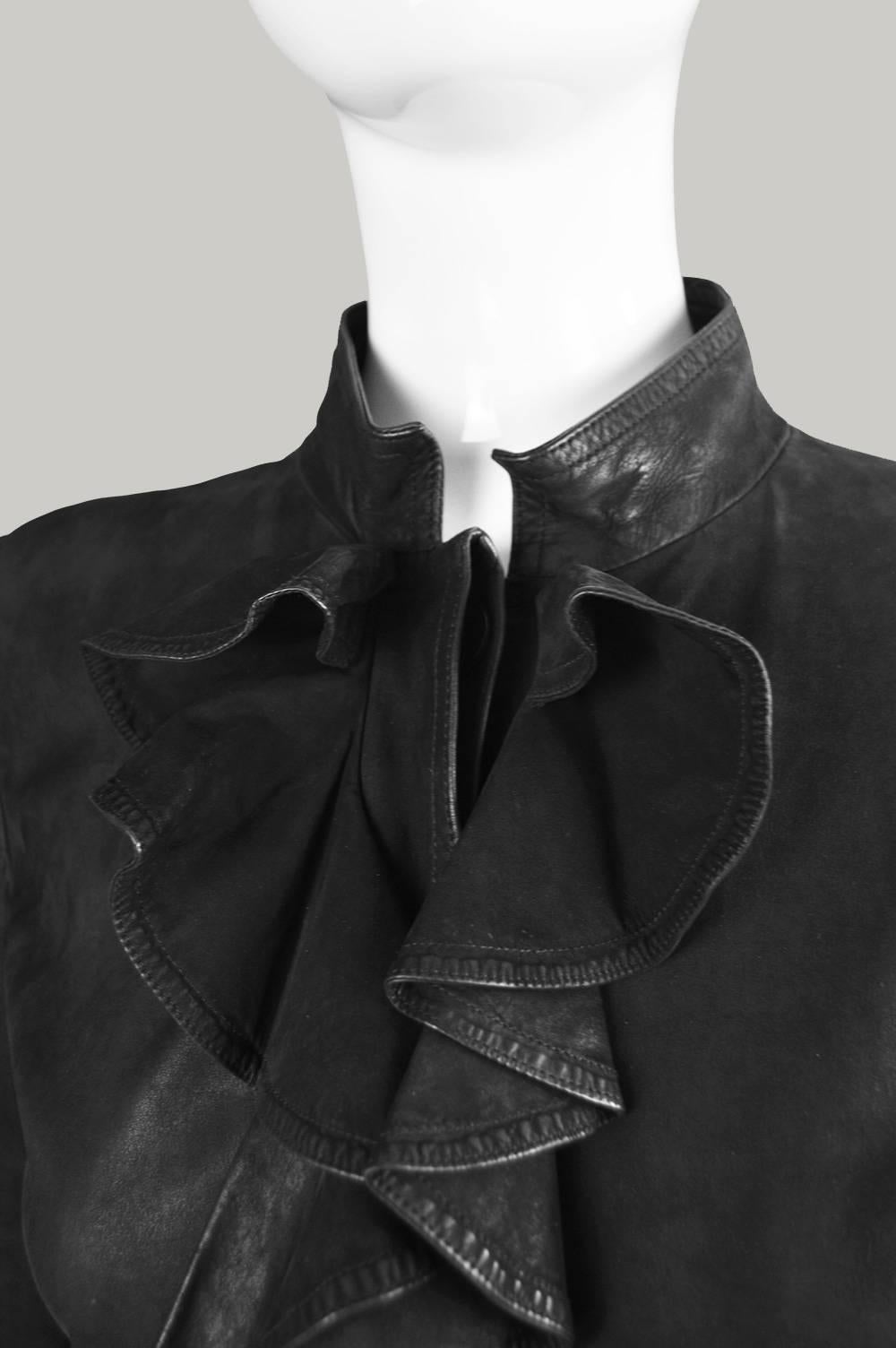 Tom Ford for Yves Saint Laurent Black Draped Ruffle Leather Jacket , Fall 2003 1