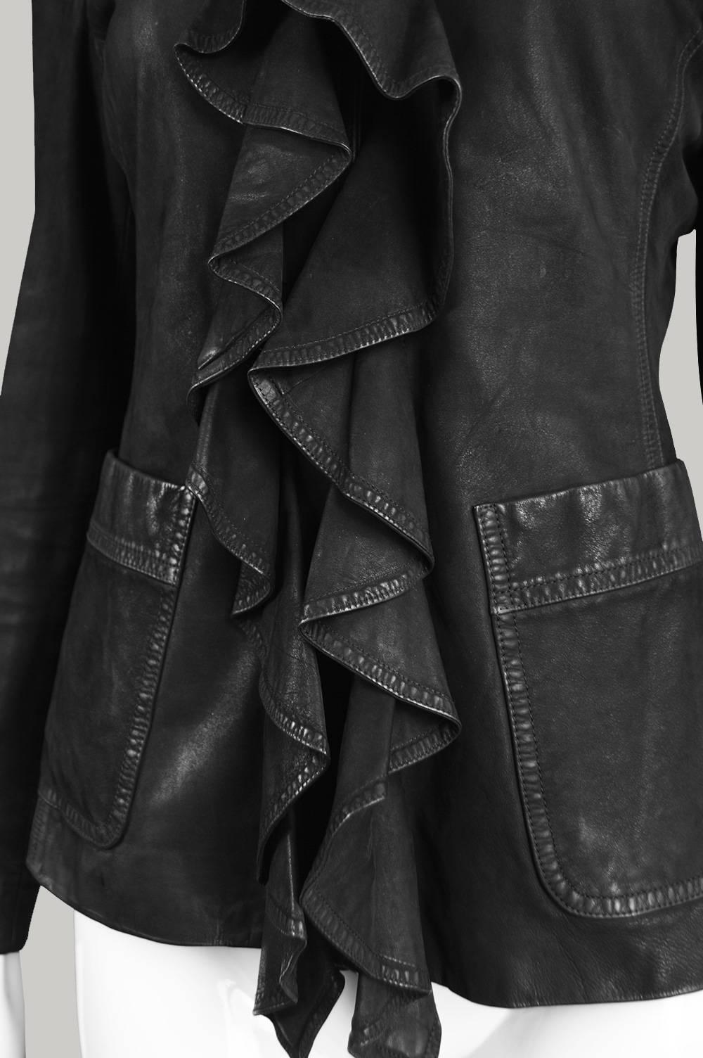 Tom Ford for Yves Saint Laurent Black Draped Ruffle Leather Jacket , Fall 2003 3
