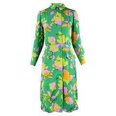 Galanos for Amelia Gray 1960s Vintage Green Tropical Textured Silk Dress