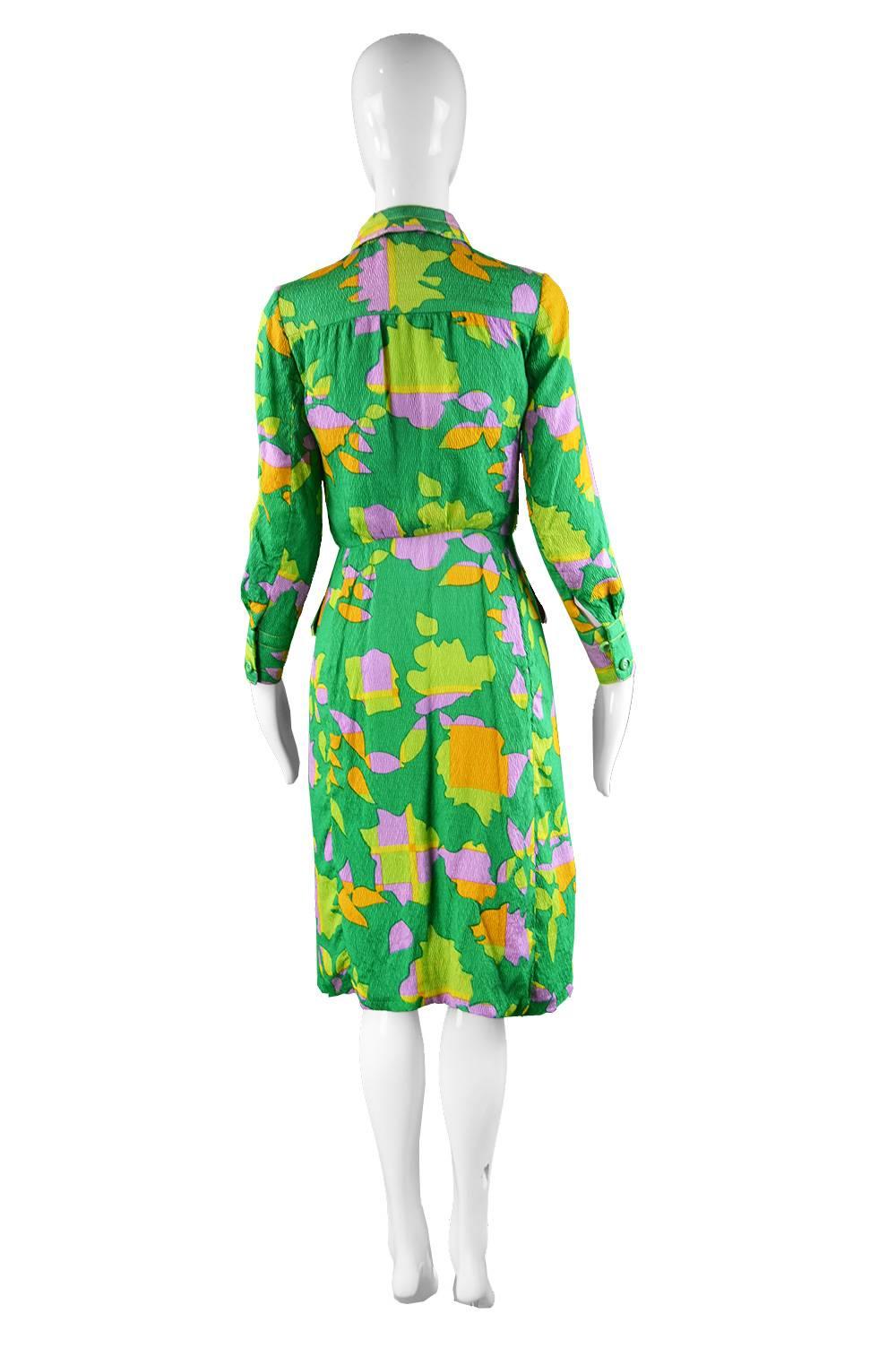 Galanos for Amelia Gray 1960s Vintage Green Tropical Textured Silk Dress 2