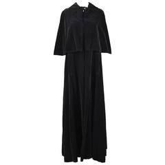 Louis Feraud Full Length Black Velvet Cape Cloak, 1960s