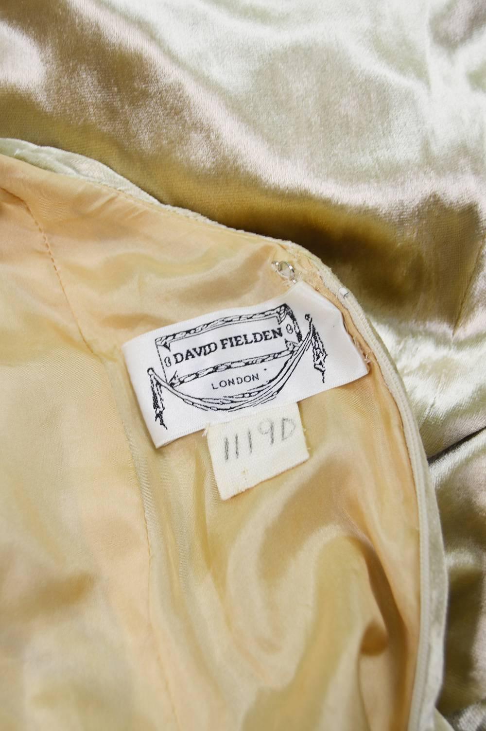 David Fielden Pale Gold Silk Velvet Evening Gown with Back Bustle, 1990s 6