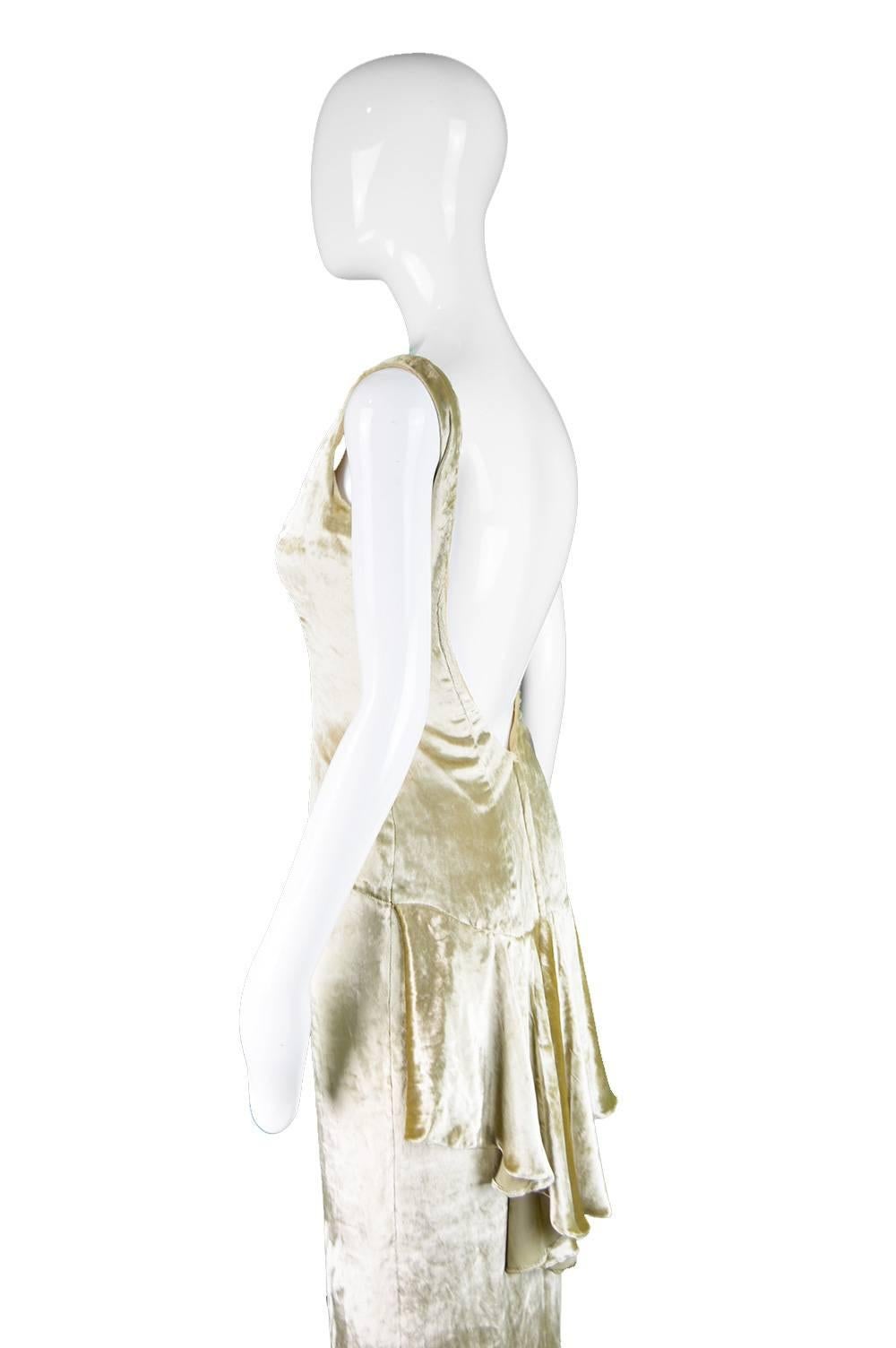 David Fielden Pale Gold Silk Velvet Evening Gown with Back Bustle, 1990s For Sale 4
