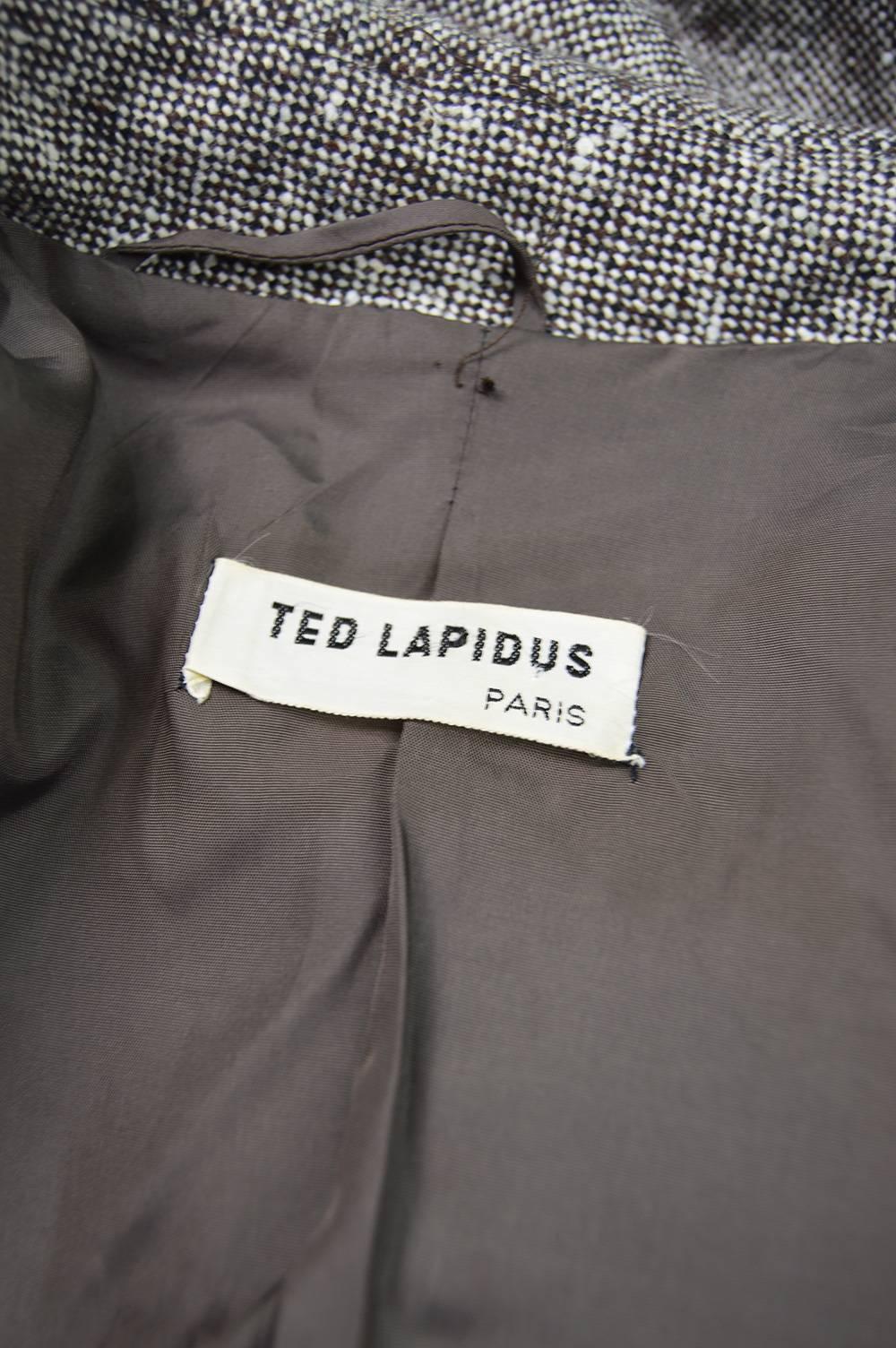 Ted Lapidus Vintage Grey Wool Tweed Womens Flared Pant Suit, 1970s For Sale 2