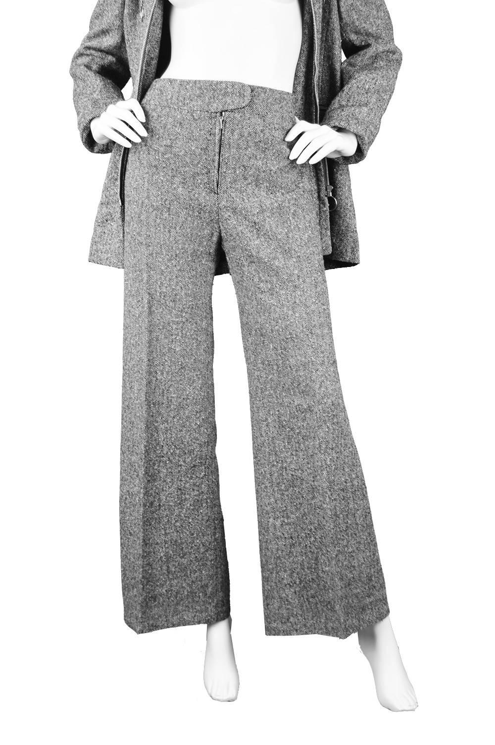 Ted Lapidus Vintage Grey Wool Tweed Womens Flared Pant Suit, 1970s For Sale 1