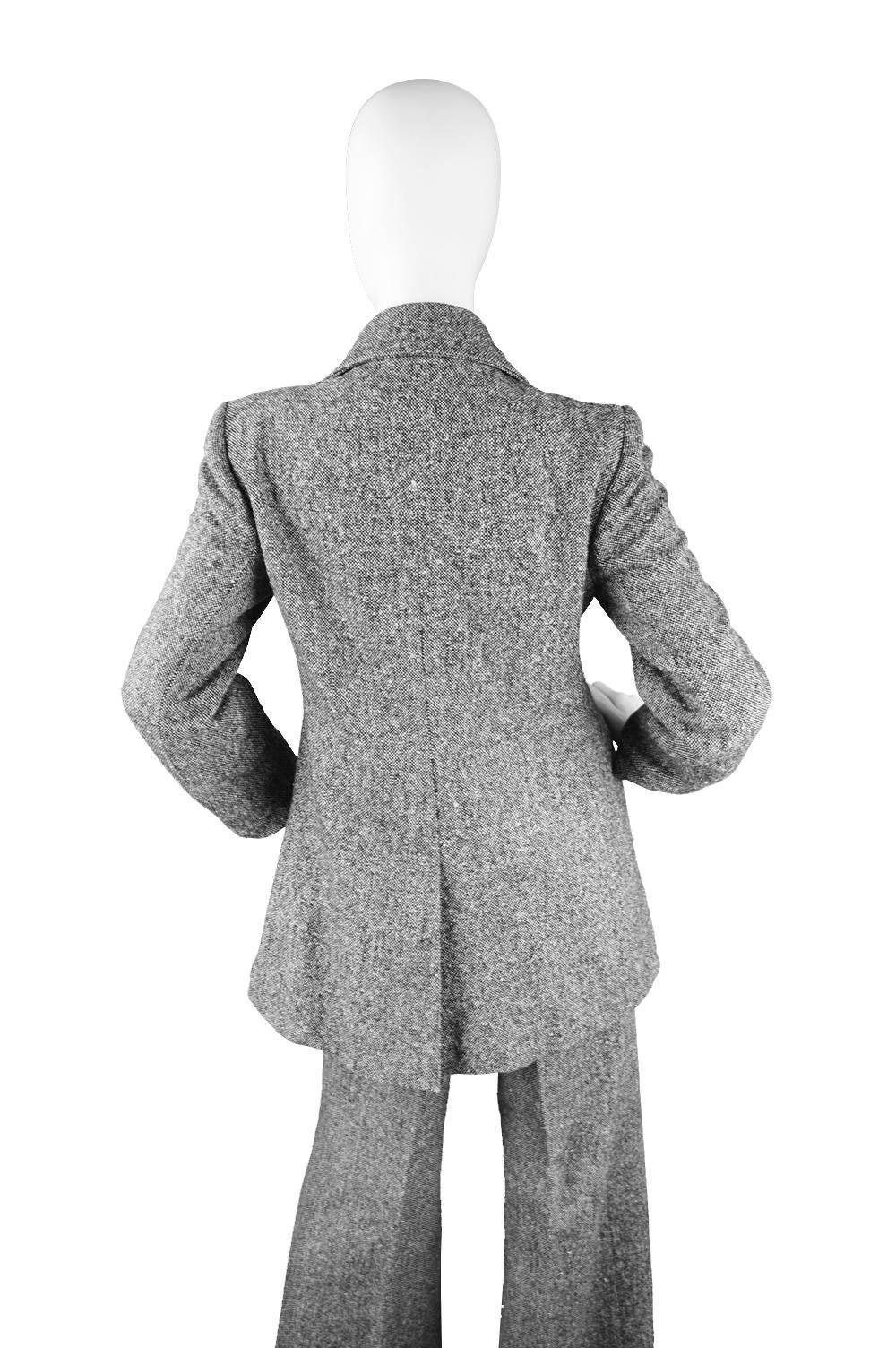 Women's Ted Lapidus Vintage Grey Wool Tweed Womens Flared Pant Suit, 1970s For Sale