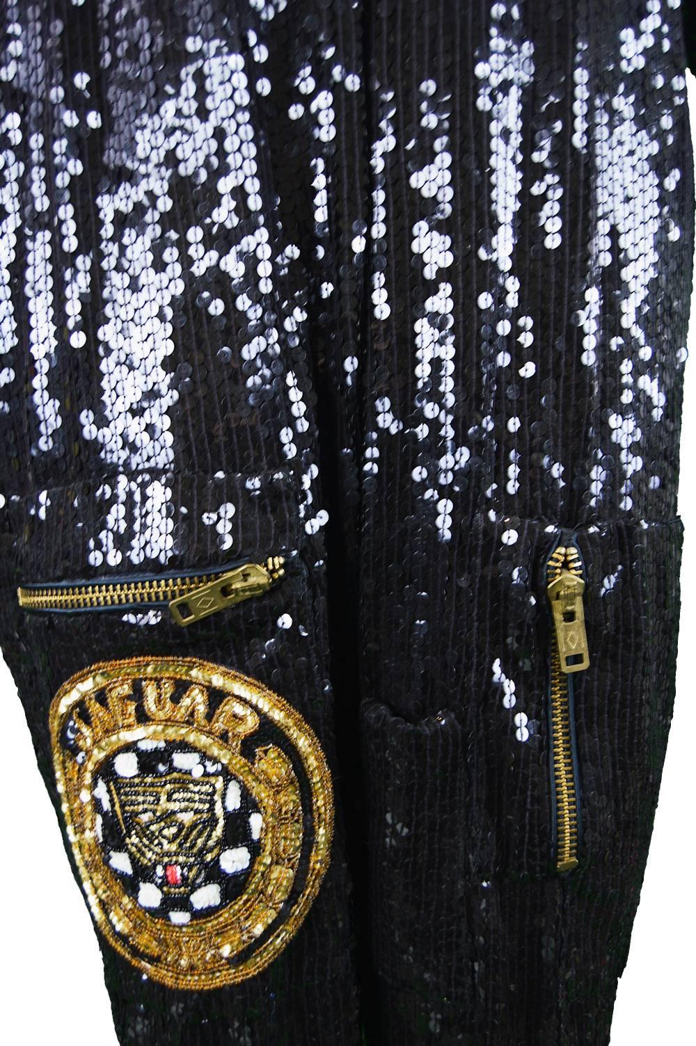 Black Incredible Jeanette Kastenberg Beaded & Sequin Jaguar Womens Jumpsuit, 1980s
