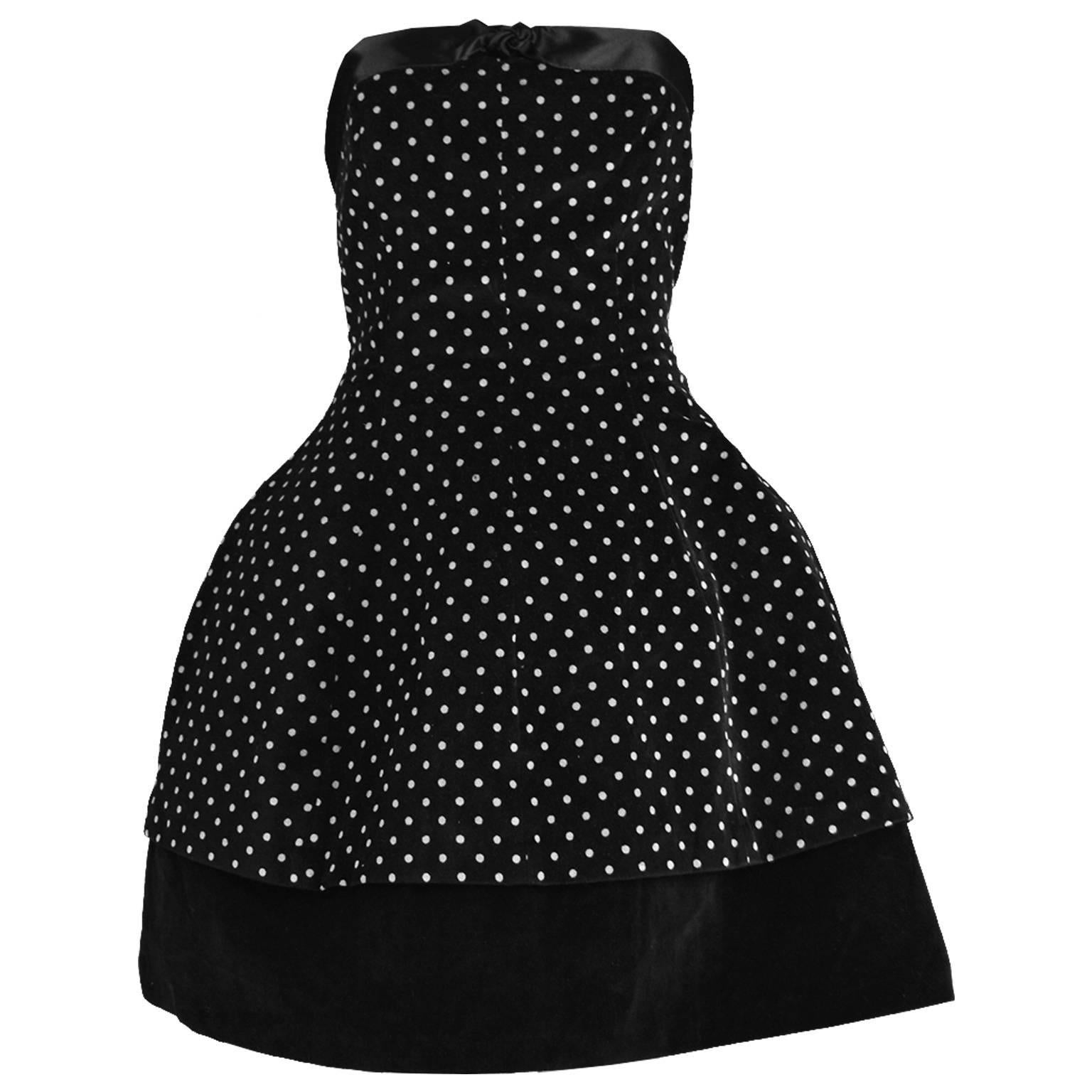 Valentino Polka Dot Velvet Strapless Structured Crinoline Party Dress, 1990s