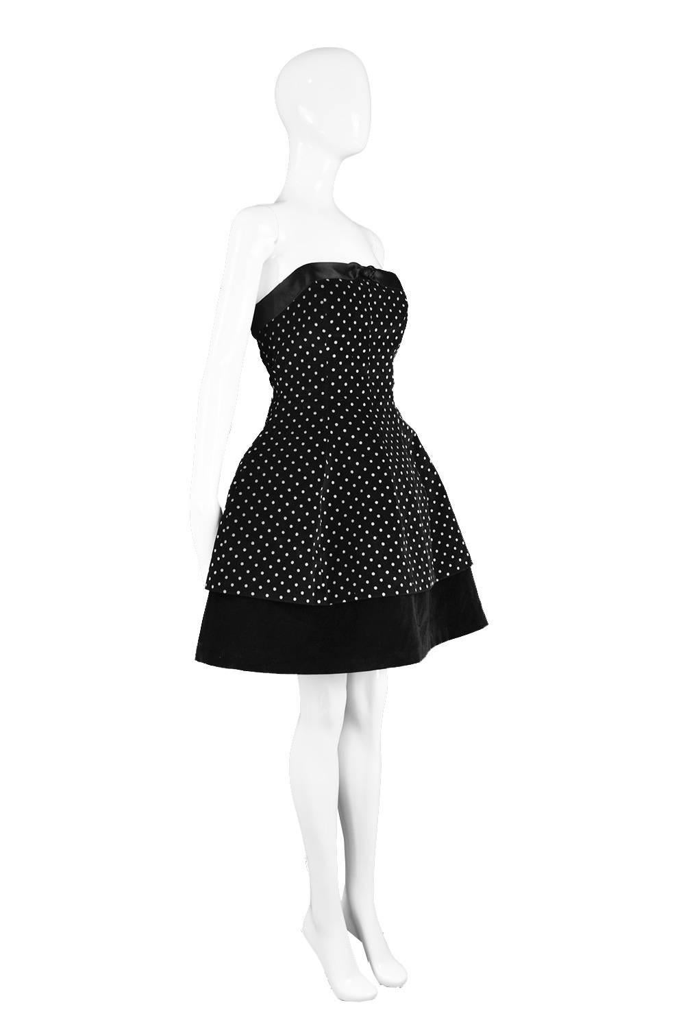 Valentino Polka Dot Velvet Strapless Structured Crinoline Party Dress, 1990s In Excellent Condition In Doncaster, South Yorkshire