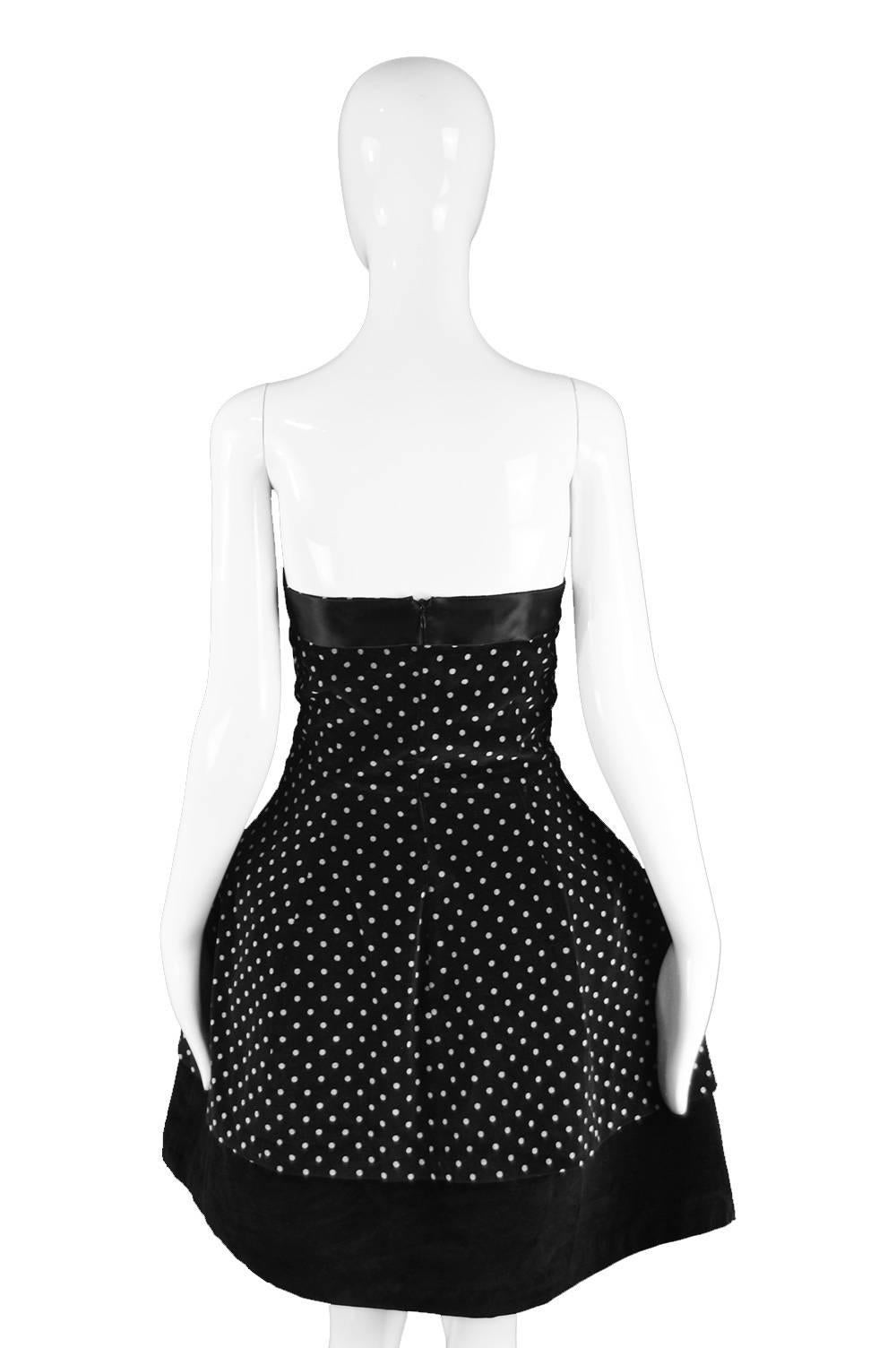 Valentino Polka Dot Velvet Strapless Structured Crinoline Party Dress, 1990s 2