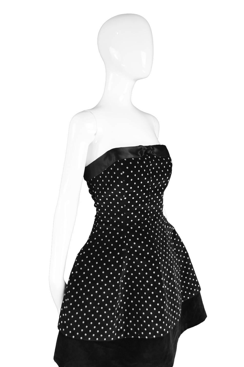 Women's Valentino Polka Dot Velvet Strapless Structured Crinoline Party Dress, 1990s