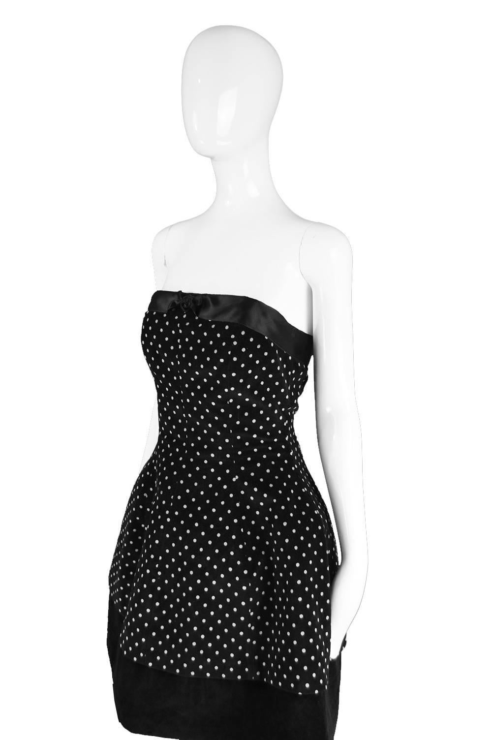 Valentino Polka Dot Velvet Strapless Structured Crinoline Party Dress, 1990s 1