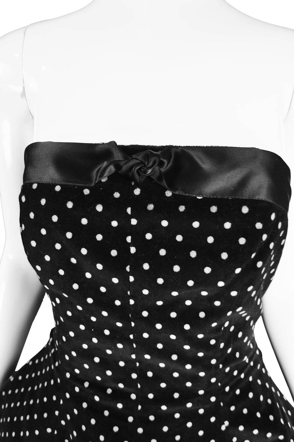Black Valentino Polka Dot Velvet Strapless Structured Crinoline Party Dress, 1990s