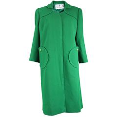Ian Thomas British Couture Green Wool Swing Coat, 1960s 3