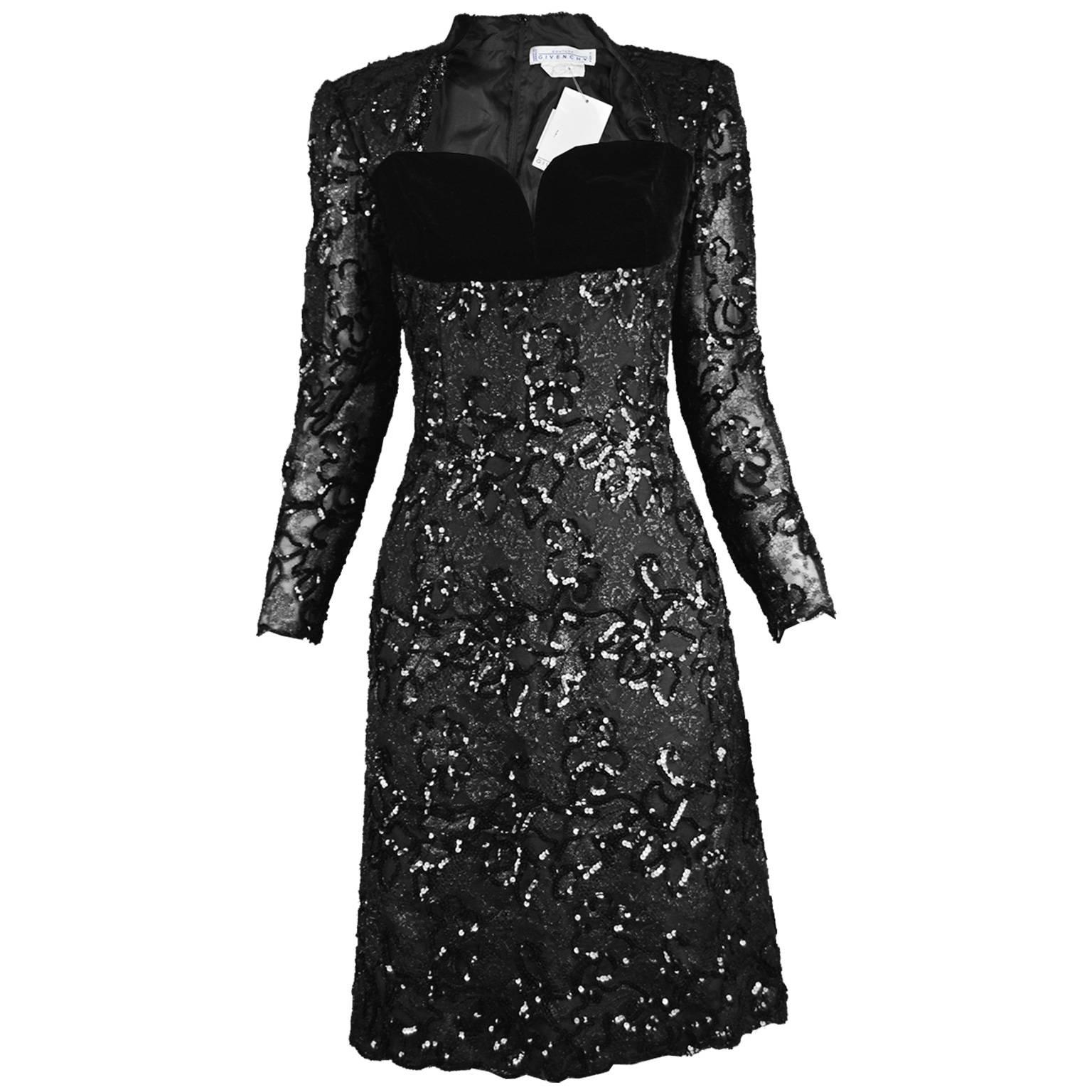 Givenchy Couture Unworn Vintage Lace, Sequin & Velvet Party Dress, A/W 1991