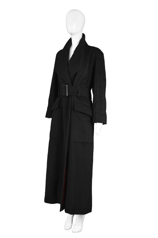 Thierry Mugler Vintage Runway Fitted Black Wool Maxi Coat, Fall 1998 ...