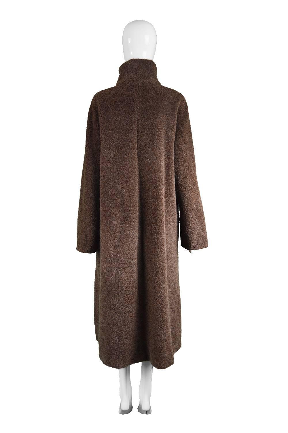 Black Max Mara Brown Alpaca & Virgin Wool Fuzzy Vintage Funnel Neck Coat