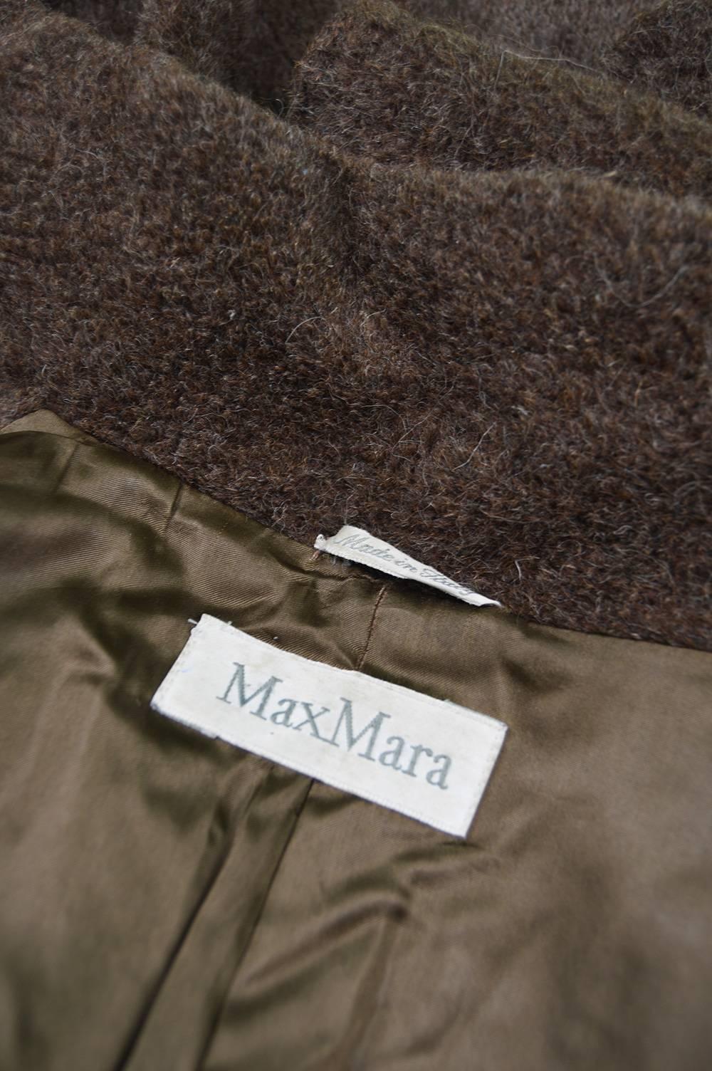 Women's Max Mara Brown Alpaca & Virgin Wool Fuzzy Vintage Funnel Neck Coat