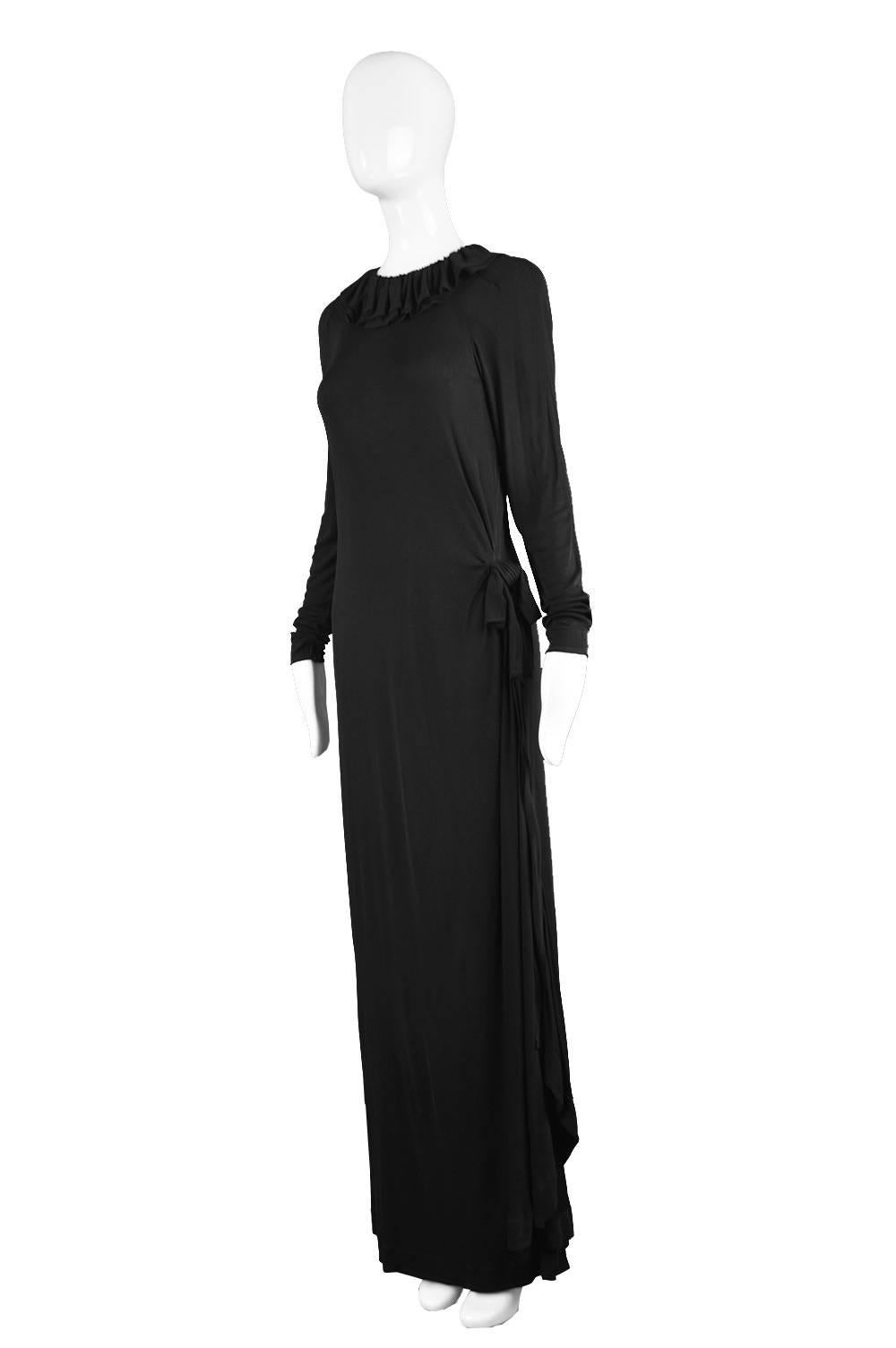 Jean Muir Black Draped Rayon Jersey Vintage Dress with Side Train, 1970s In Good Condition For Sale In Doncaster, South Yorkshire