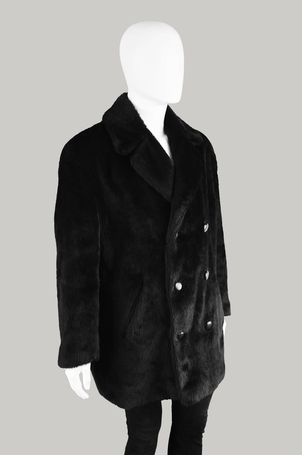 Women's or Men's Hardy Amies for Hepsworths Men's Black Vintage Faux Fur Coat, 1970s