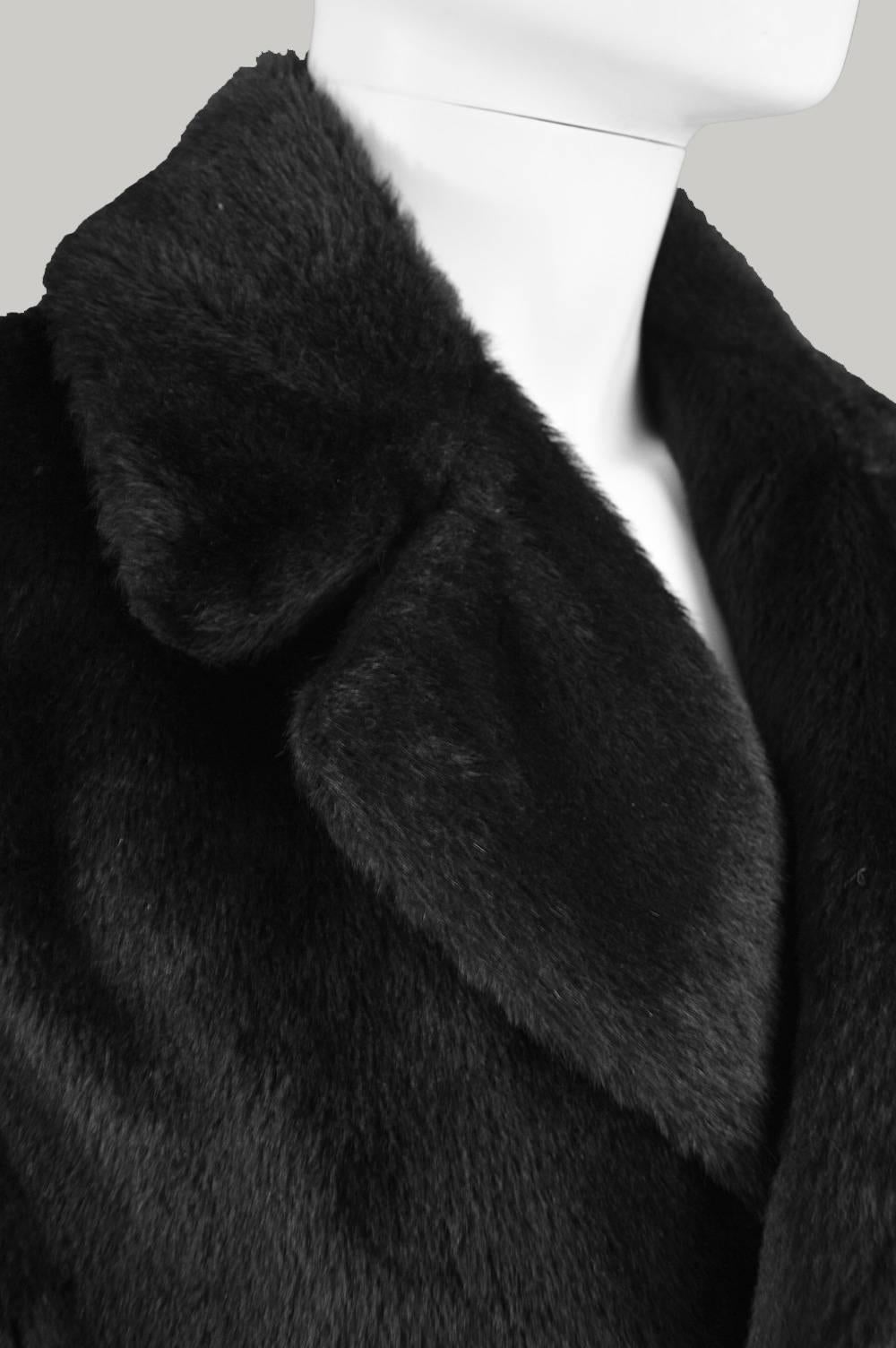 Hardy Amies for Hepsworths Men's Black Vintage Faux Fur Coat, 1970s 1