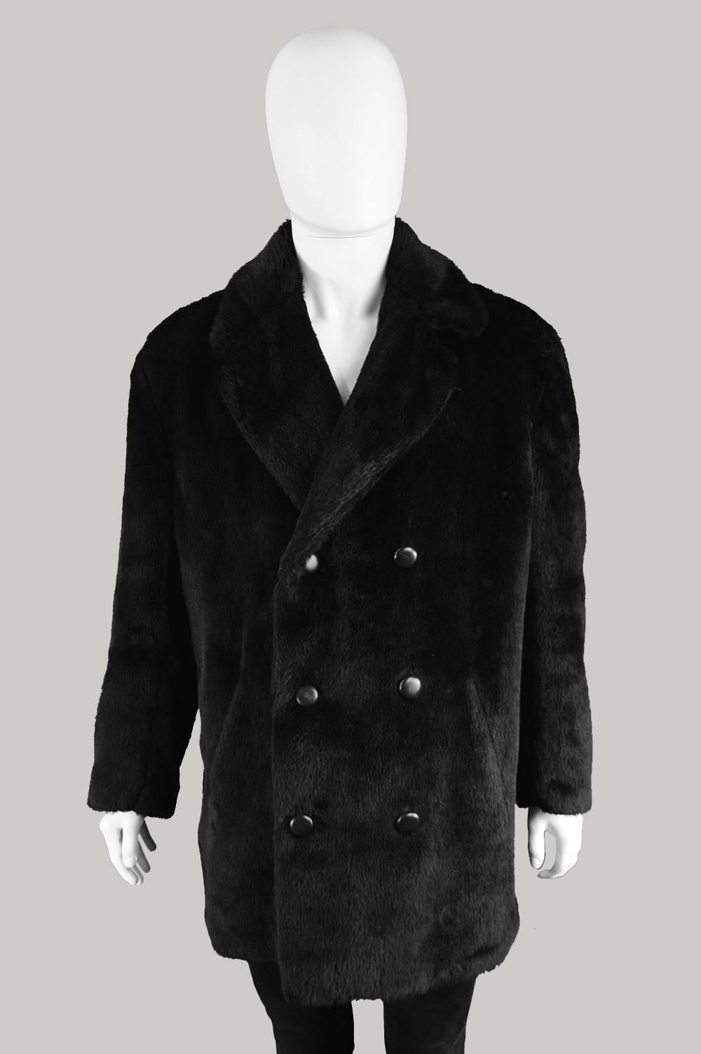 Hardy Amies for Hepsworths Men's Black Vintage Faux Fur Coat, 1970s In Excellent Condition In Doncaster, South Yorkshire