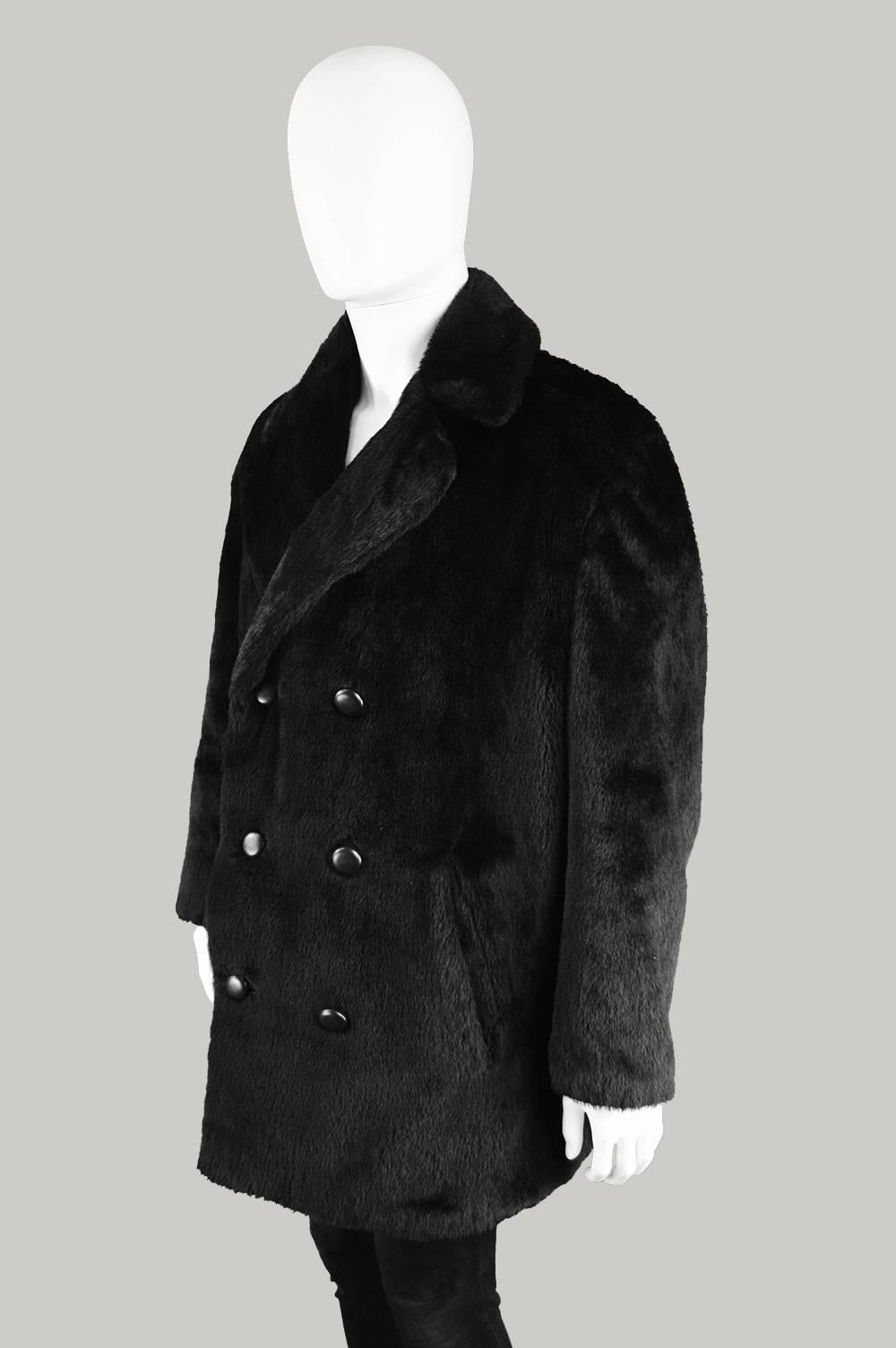 Hardy Amies for Hepsworths Men's Black Vintage Faux Fur Coat, 1970s 2