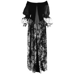 Curiel Couture Vintage Black & Grey Printed Velvet & Chiffon Evening Gown, 1970s 9