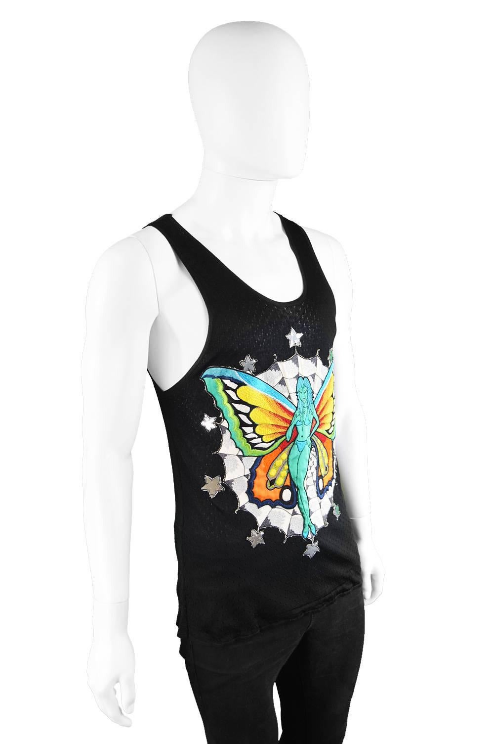 Men's Tom Ford for Gucci Mens Rayon Knit Tank Top with Embroidered Fairy, S/S 2002 