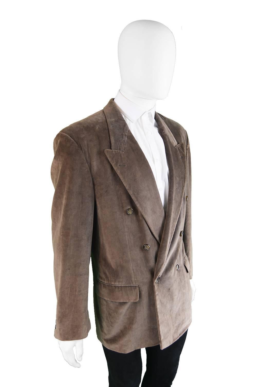 Gray Hugo Boss Men's Vintage Brown Velvet Double Breasted Blazer, 1980s For Sale