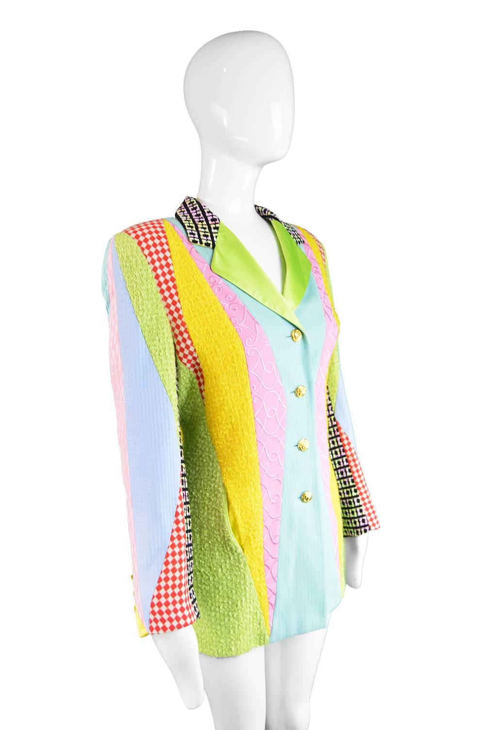 Women's Escada Vintage Wool Bouclé Satin & Embroidered Patchwork Blazer, 1980s