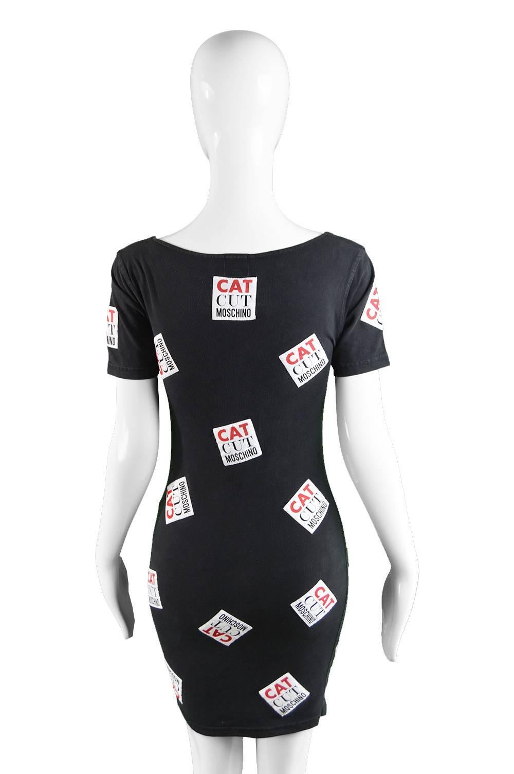 Black Moschino Vintage 'Cat Cut Moschino' Patch Bodycon Dress, 1990s  For Sale