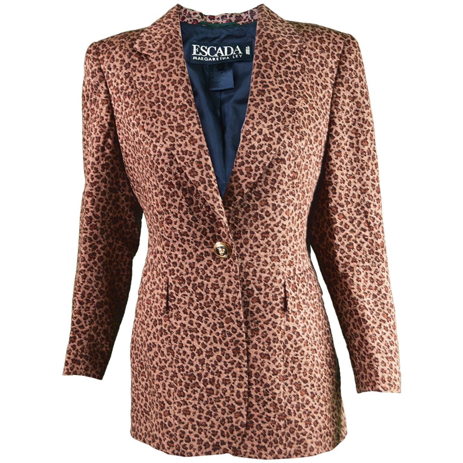 Escada Leopard Print Silk, Wool & Gold Lurex Blazer, 1980s