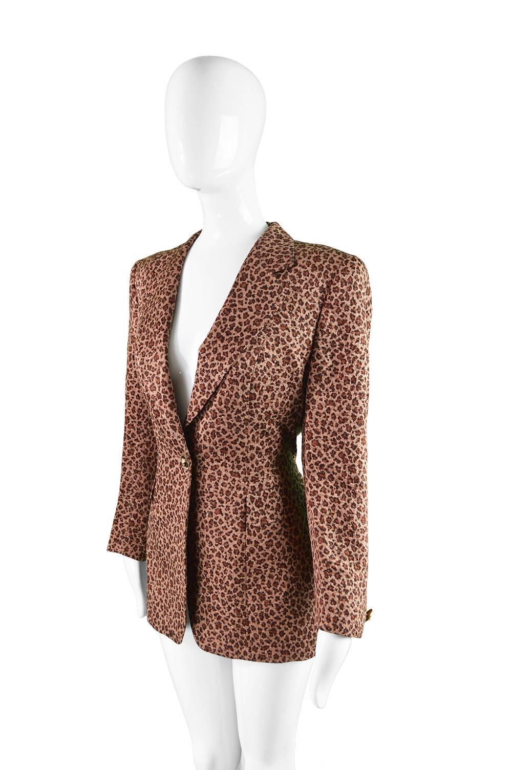 Women's Escada Leopard Print Silk, Wool & Gold Lurex Blazer, 1980s