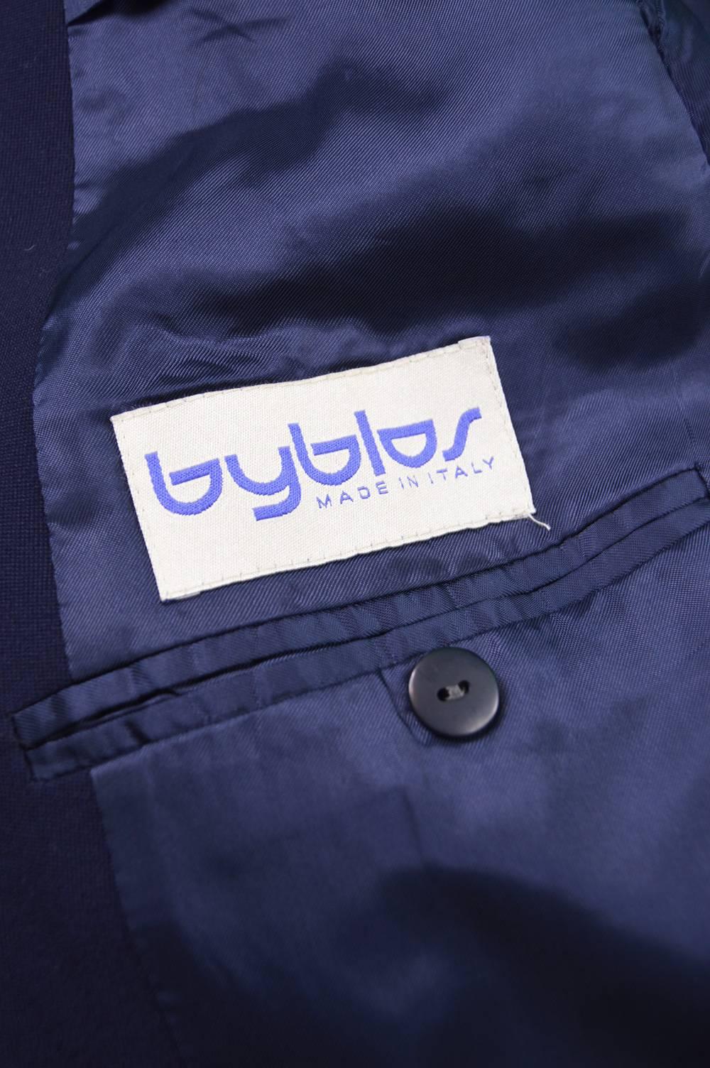 Byblos Men's Navy Blue Embroidered Wool Blazer, 1980s 6