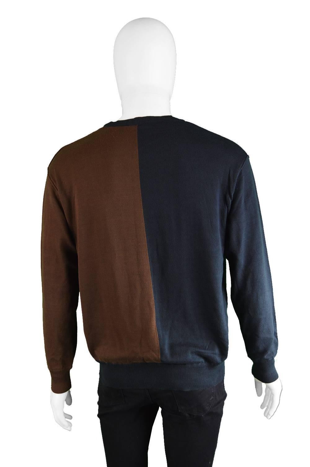 Claude Montana Men's Brown and Black Colour Blocked Sweatshirt, 1980s 3