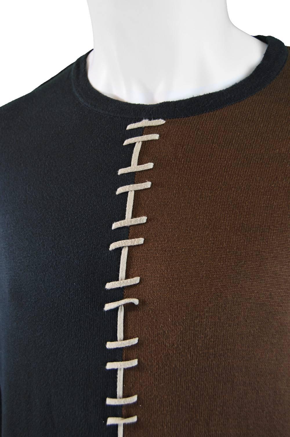 Claude Montana Men's Brown and Black Colour Blocked Sweatshirt, 1980s 1