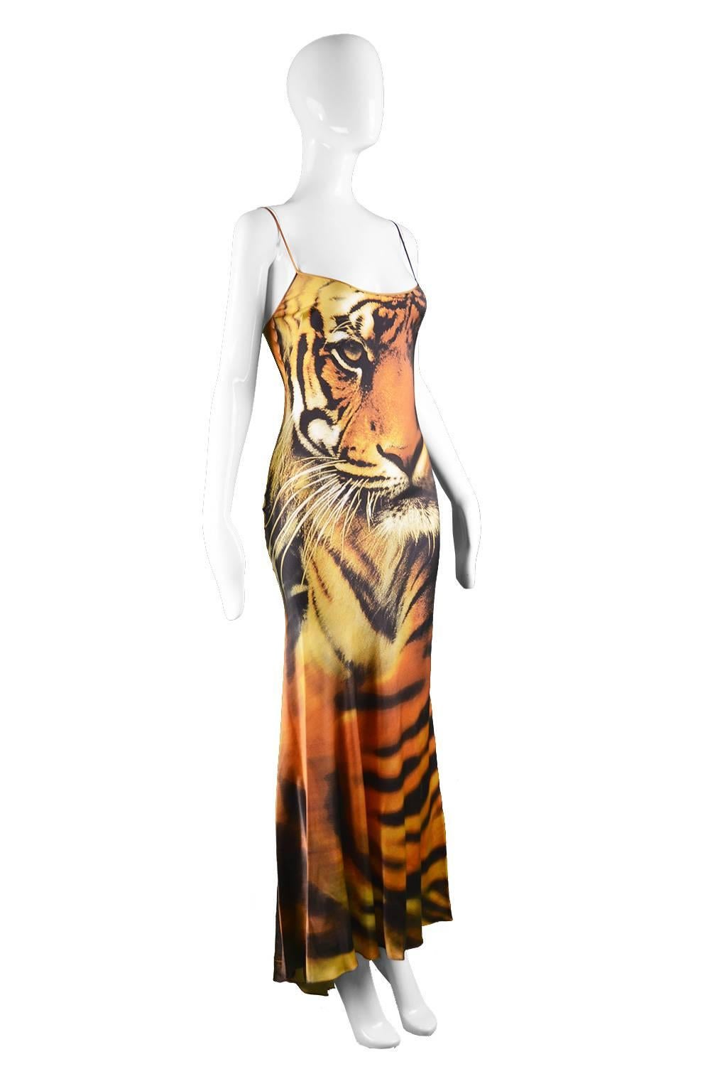 Brown Iconic Roberto Cavalli Silk Tiger Print Runway Dress, c. Fall 2000