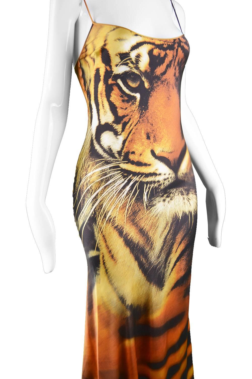 Iconic Roberto Cavalli Silk Tiger Print Runway Dress, c. Fall 2000 In Excellent Condition In Doncaster, South Yorkshire