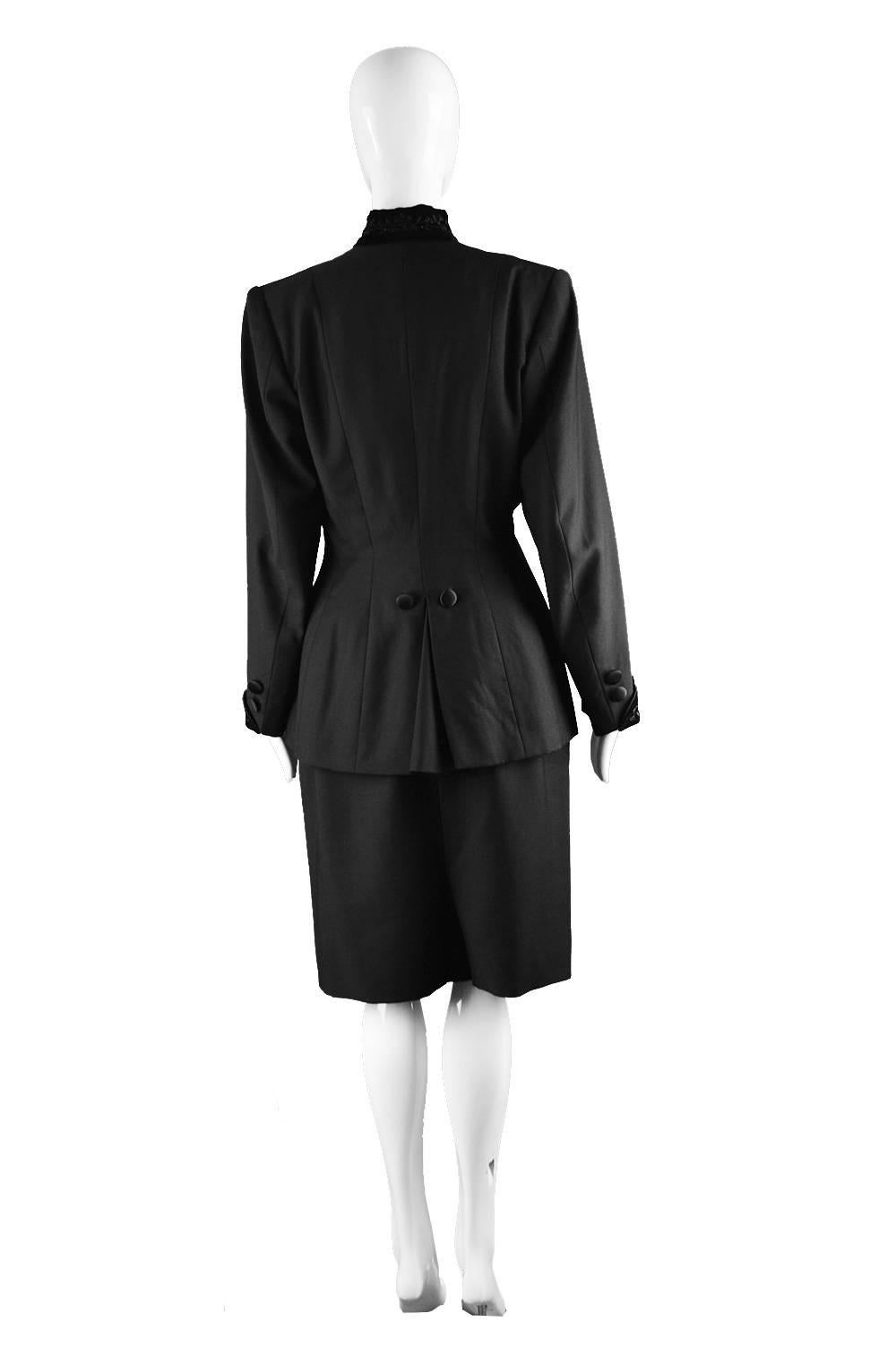 Hardy Amies Couture Vintage Black Hand Tailored Skirt Suit, 1960s 3