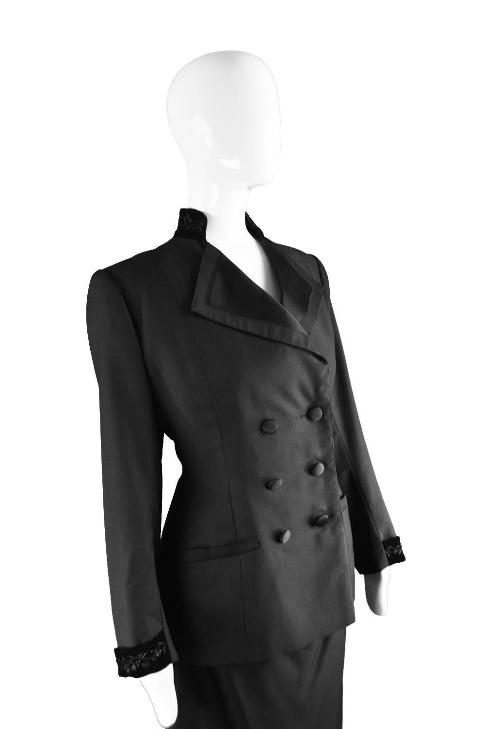 Women's Hardy Amies Couture Vintage Black Hand Tailored Skirt Suit, 1960s