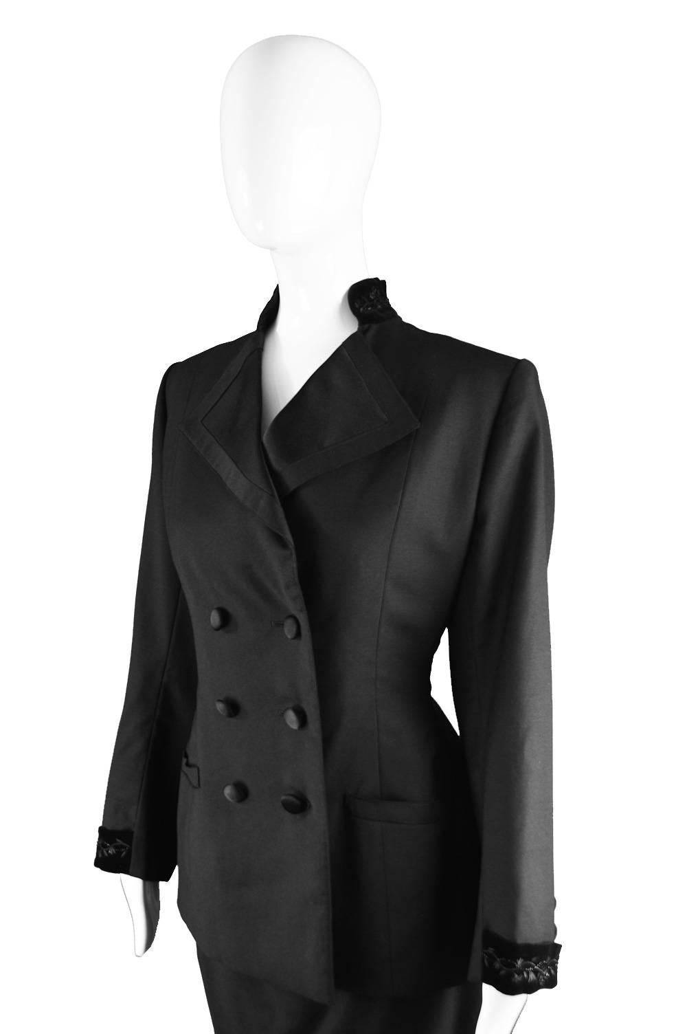 Hardy Amies Couture Vintage Black Hand Tailored Skirt Suit, 1960s 1